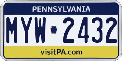 PA license plate MYW2432