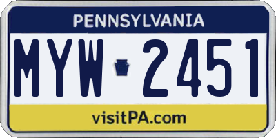 PA license plate MYW2451