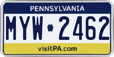 PA license plate MYW2462