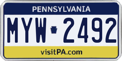 PA license plate MYW2492