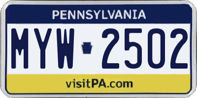 PA license plate MYW2502