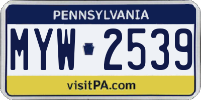 PA license plate MYW2539
