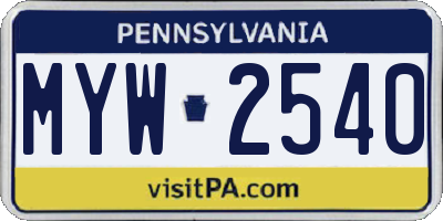 PA license plate MYW2540