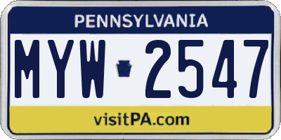 PA license plate MYW2547