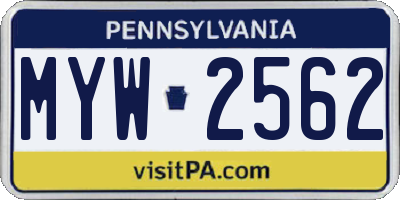 PA license plate MYW2562