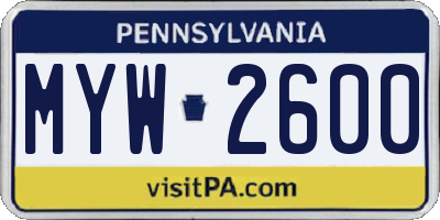 PA license plate MYW2600
