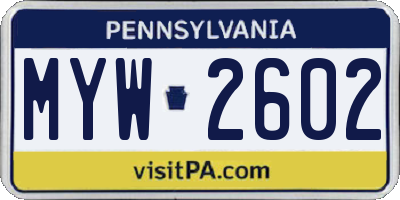 PA license plate MYW2602
