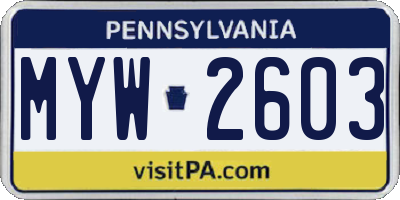 PA license plate MYW2603