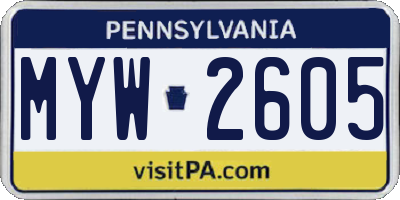 PA license plate MYW2605