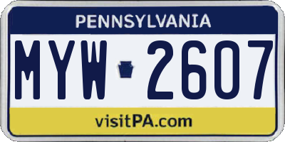 PA license plate MYW2607
