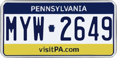 PA license plate MYW2649