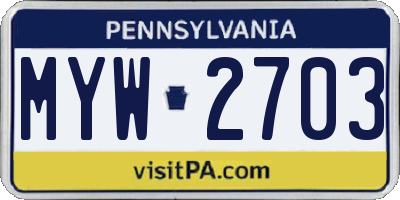 PA license plate MYW2703