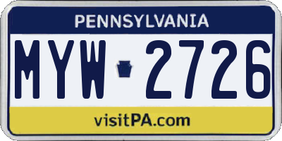 PA license plate MYW2726
