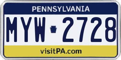 PA license plate MYW2728