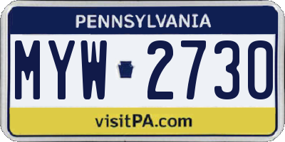 PA license plate MYW2730