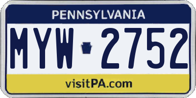 PA license plate MYW2752