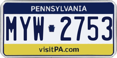 PA license plate MYW2753
