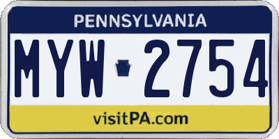 PA license plate MYW2754