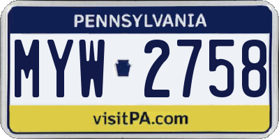 PA license plate MYW2758