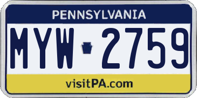 PA license plate MYW2759