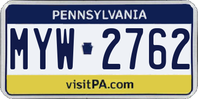 PA license plate MYW2762