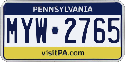 PA license plate MYW2765