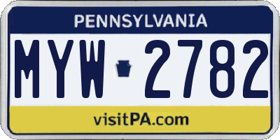 PA license plate MYW2782