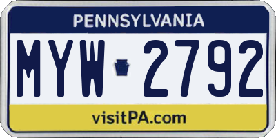 PA license plate MYW2792