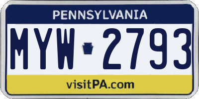 PA license plate MYW2793
