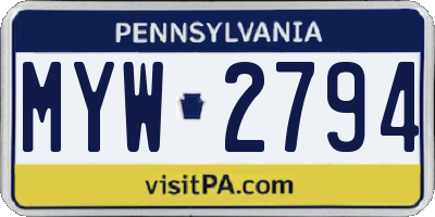 PA license plate MYW2794