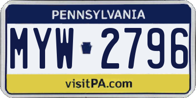 PA license plate MYW2796