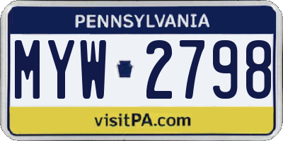 PA license plate MYW2798