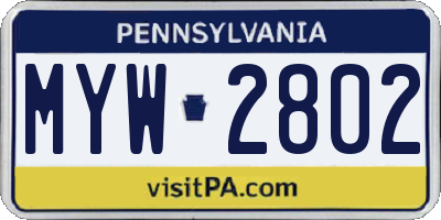 PA license plate MYW2802
