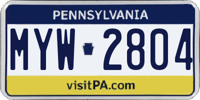 PA license plate MYW2804