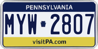 PA license plate MYW2807