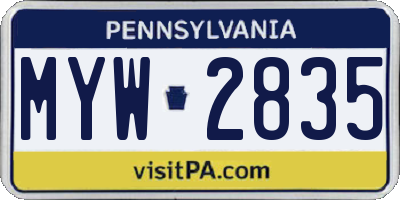 PA license plate MYW2835