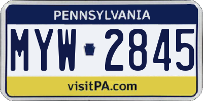PA license plate MYW2845