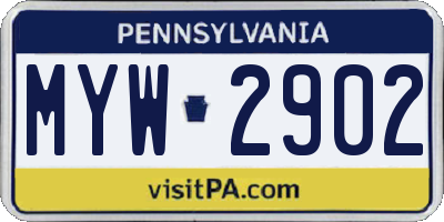 PA license plate MYW2902