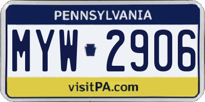 PA license plate MYW2906