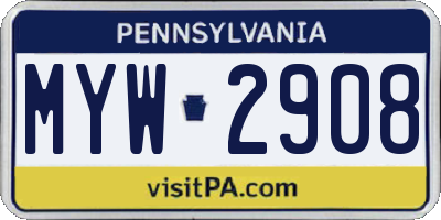 PA license plate MYW2908
