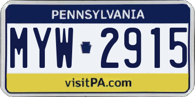 PA license plate MYW2915