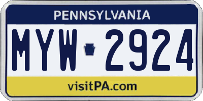 PA license plate MYW2924