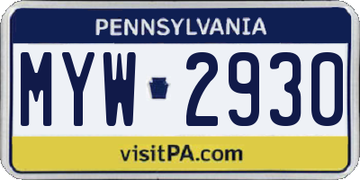PA license plate MYW2930