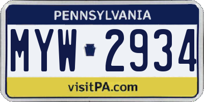 PA license plate MYW2934