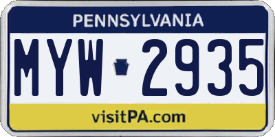 PA license plate MYW2935