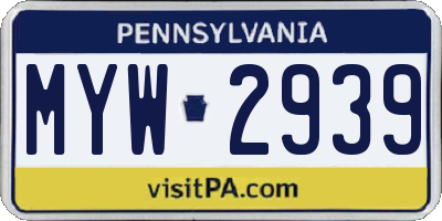 PA license plate MYW2939