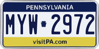 PA license plate MYW2972