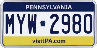 PA license plate MYW2980
