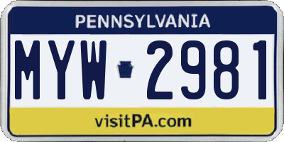 PA license plate MYW2981