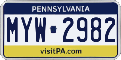 PA license plate MYW2982